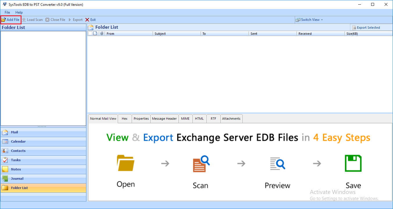 Exchange EDB to PST Converter Tool - Home Screen