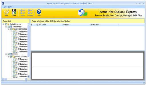 Outlook Express Recovery tool - Home screens