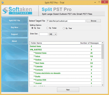 Select Outlook PST file for Splitting
