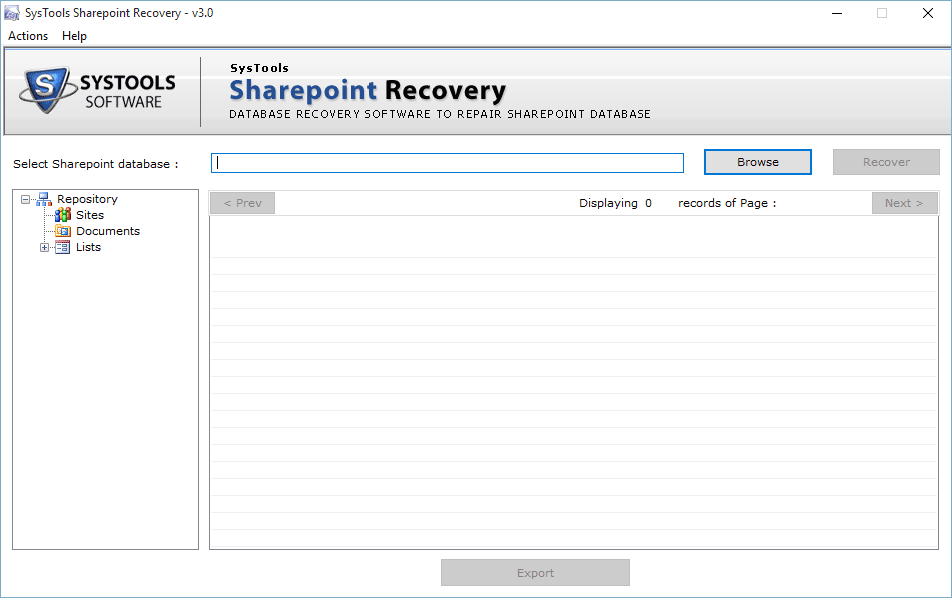 SharePoint Database Recovery Tool - Home Screens