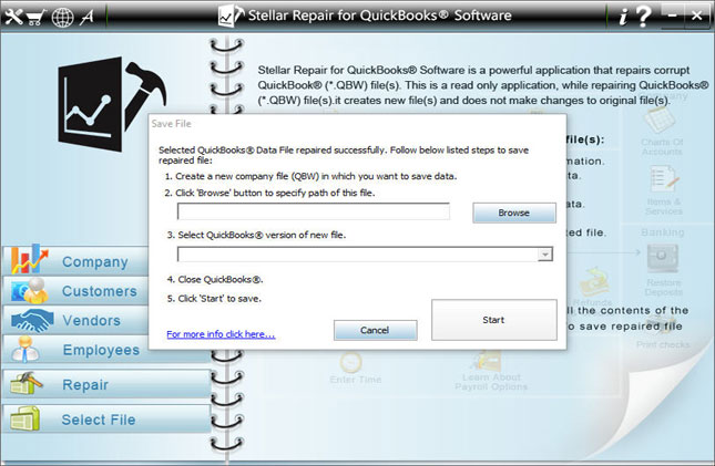 Select the Destination Location to Save Recovered Quickbooks data