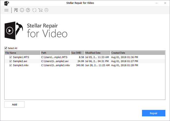 Select Corrupt or Damaged Video files for Repairing